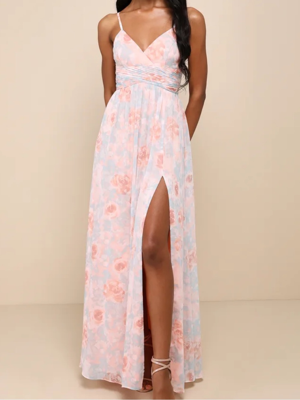 Lulu's Pastel Floral Maxi Dress with Thigh Slit